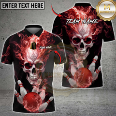 Maxcorners Bowling Flaming Skull Multicolor Customized Name, Team Name 3D Shirts