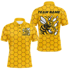 Maxcorners Custom Honeycomb Pattern Bee Bowling Team Men Polo Shirts, Bowling League Shirts LM154