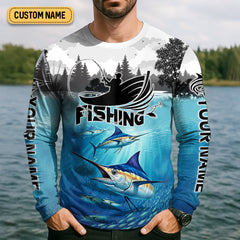 Maxcorners Blue Marlin Fishing SPF Shirt For Men, Performance Fishing Shirts, Gift For Fisherman, Men's Fishing Shirt