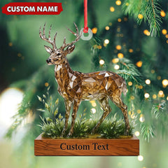 Maxcorners Personalized Geometric Deer Christmas Ornament, Custom Name Buck Hunter Gift, Crystal Style Woodland Holiday Decor MT2411