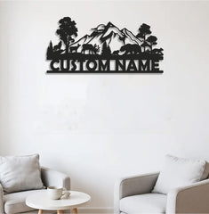 Maxcorners Personalized Wildlife Metal Sign WITH LED/WITHOUT LED - Rustic Cabin Name Sign with Deer & Bear, Mountain Lodge Outdoor Wall Art LM0110