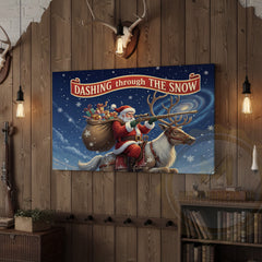 Maxcorners Santa Riding Reindeer Dashing Through the Snow Wrapped Canvas