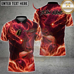 Maxcorners Bowling Fire Bull Flaming Pins Multicolor Customized Name, Team Name 3D Shirts