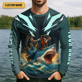 Maxcorners Riding The Waves Of Life Even When They Bite Back SPF Shirt For Men, Funny Fishing Shirt, Fishing Shirts For Men