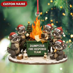 Maxcorners Personalized Dumpster Fire Response Team Christmas Ornament, Custom Name Raccoon Office Crew Gift, Funny Workplace Dumpster Fire Holiday Decor MT2411
