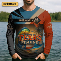 Maxcorners Texas Fishing Patriotic Fishing Shirt, SPF Shirt For Men, Custom Fishing Shirt, Presents For Fishermen