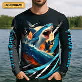Maxcorners Shark Fishing SPF Shirts, Unleash Your Inner Rebel Performance Fishing Shirts, Fishing Shirts For Men