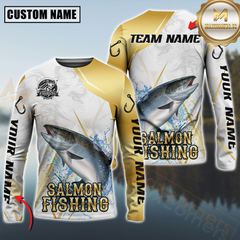 Maxcorners Salmon Fishing Lightweight Performance Shirt For Anglers Personalized Name, Team Name 3D Long Sleeve Shirt