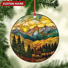 Maxcorners Personalized Deer Stained Glass Acrylic Ornament - Mountain Sunrise Christmas Tree Decoration Gift LM0411