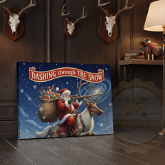 Maxcorners Santa Riding Reindeer Dashing Through the Snow Wrapped Canvas