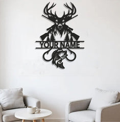 Maxcorners Personalized Deer Hunting and Fishing Metal Sign WITH LED/WITHOUT LED – Rustic Cabin Wall Decor, Gift for Hunters and Anglers LM0110