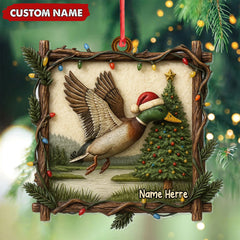 Maxcorners Personalized Flying Duck Christmas Ornament, Custom Name Hunting Gift for Outdoor Lovers LM0411