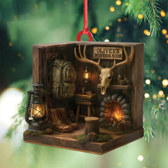 Maxcorners Personalized Hunting Cabin Ornament, Custom Name Deer Antler Lodge Christmas Decoration
LM0411