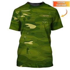 Maxcorners Personalized Golf Polos, Green Golf Course Pattern Custom Name Shirt For Golf Lovers, Crazy Golf Shirts For Men's