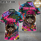Maxcorners Darts Funny Graffiti Cool Aim Crew Multicolor Customized Name, Team Name 3D Polo Shirt