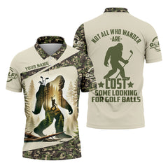 Maxcorners Not All Who Wander Are Lost Bigfoot Custom Men's Golf Polo Shirt, Golfing Apparel, Golf Gifts For Men