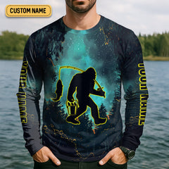 Maxcorners Gone Squatchin And Catching Night Forest Performance Fishing Shirts, SPF Shirt For Men, Gift For Fisherman