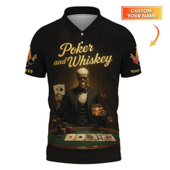 Custom Poker Shirt Skeleton Tuxedo Whiskey Night Tee Gift for Men, Gifts Poker Team Player