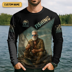 Maxcorners Never Underestimate An Old Man With A Fishing Rod SPF Shirts, Fishing Shirts For Men, Funny Fisherman Gift