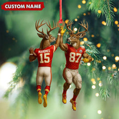 Maxcorners Personalized Football Christmas Ornament, Custom Name Deer Players Red Jersey, Funny Kansas City Football Fan Gift Decoration MT2411