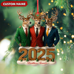 Maxcorners Personalized Brothers Forever 2025 Christmas Ornament, Custom Name Deer Trio in Suits, Funny Family Brother Gift Decor MT2411