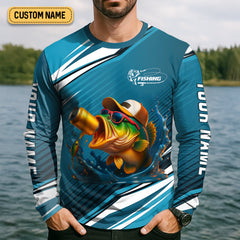 Maxcorners Rippin' Lips & Takin' Sips Fishing SPF Shirt For Men, Gift For Fisherman, Fishing Shirts For Men