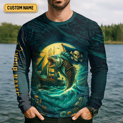 Maxcorners The Struggle Is Real But So Is The Reward Horror Fishing SPF Shirt For Men, Men's Fishing Shirts Long Sleeve