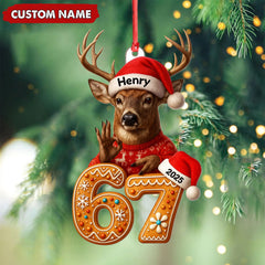 Maxcorners Personalized Deer Christmas Ornament, 67 Gingerbread Number Decoration 2025, Funny Buck Birthday Holiday Tree Gift MT2411