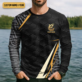 Maxcorners Shark Week Hexagon Pattern Black Fishing Shirt, SPF Shirt For Men, Men's Fishing Shirt