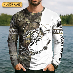 Maxcorners Camo White Fishing UPF Shirts, Camouflage Fishing Shirts, Fishing Gifts For Men, Men's Fishing Shirt