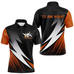 Maxcorners Black And Orange Custom Bowling Jerseys, Men Polo Shirt Bowling Tournament Outfits LM105