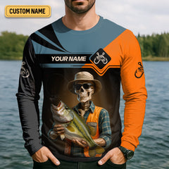 Maxcorners Mine's So Big I Have To Use Two Hands Skeleton Fishing UV Shirts, Presents For Fishermen, Funny Fishing Shirt