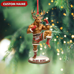 Maxcorners Custom Name Muay Thai Deer Ornament, Funny Boxing Deer Christmas Decoration LM0411