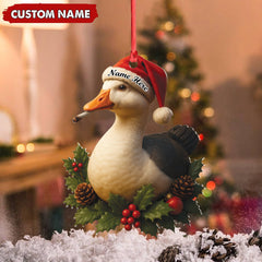 Maxcorners Personalized Funny Duck Smoking Acrylic Christmas Ornament - Custom Name Holiday Gift for Hunters & Outdoor Lovers LM0411