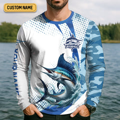 Maxcorners Fishing It's Not A Hobby It's A Lifestyle Blue Camo Fishing UPF Shirts, Blue Marlin Fishing Shirts For Men