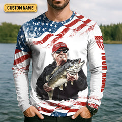 Maxcorners Make Fishing Great Again Patriotic Fishing Shirt, Red White Blue Fishing UPF Shirts, Men's Fishing Shirt