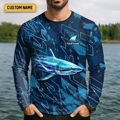Maxcorners Be A Shark Stay Hungry Never Settle Blue Fishing Shirt, SPF Shirt For Men, Presents For Fishermen