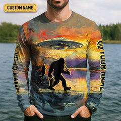 Maxcorners Gone Squatchin And Catchin UFO Bigfoot Fishing UPF Shirts, Fishing Gifts For Men, Fishing Shirts For Men