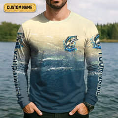 Maxcorners Fishing Is My Therapy Navy And Beige Fishing UPF Shirts, Gift For Fisherman, Fishing Shirts For Men