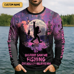 Maxcorners Bigfoot Saw Me Fishing But Nobody Believes Him Funny Fishing Shirt, SPF Shirt For Men