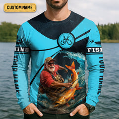 Maxcorners Never Underestimate An Old Man With A Fishing Rod Custom Name UPF Shirts, Men's Fishing Shirt