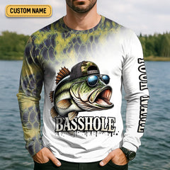 Maxcorners Basshole Kiss My Bass Fishing UPF Shirts, Funny Fishing Shirt, Fishing Shirts For Men