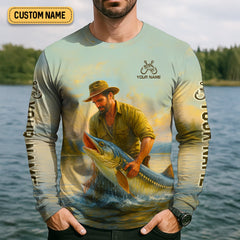 Maxcorners Born To Fish Forced To Work SPF Shirt For Men, Funny Fishing Shirt, Gift For Fisherman