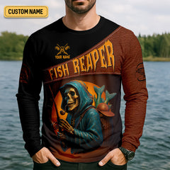 Maxcorners Fish Reaper Horror Fishing SPF Shirt For Men, Fishing Gifts For Men, Men's Fishing Shirt