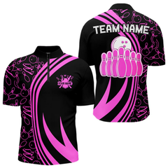 Maxcorners Black Mens bowling shirts Custom Pink neon team league bowling jerseys, gifts for bowlers LM2404