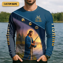 Maxcorners Jesus Said Go Fishing Funny Fishing Shirt, Christian Fishing SPF Shirt For Men, Men's Fishing Shirts Long Sleeve