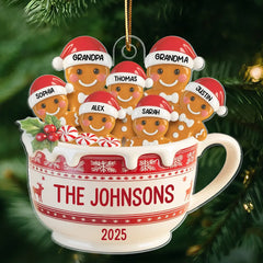 Maxcorners 3D Effect Gingerbread Family In Hot Cocoa - Personalized Acrylic Ornament 2D Flat TU2511