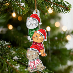 Maxcorners Stacked Cats Christmas - Personalized Acrylic Ornament - Gift For Cat Lovers 2D Flat TU2511