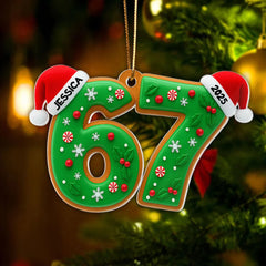 Maxcorners Custom Six Seven Holly Pattern - Personalized Acrylic Ornament - Teen Slang Funny Tree Decor, Funny Teen Grandkid Gift 2D Flat TU2511