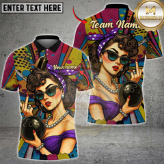 Maxcorners Bowling Retro Pin-Up Girl Multicolor Customized Name Team Name 3D Shirts
